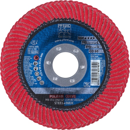 Pferd 67381 4-1/2in x 7/8in POLIFAN CURVE Flap Disc SGP Ceramic Oxide 60G Large Radius 67381-PFERD